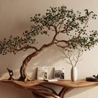 Solid Wood Console Table Living Tree Foliage Canopy Live-Edge Top for Entryway