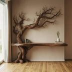 Solid Wood Wall Shelf Gnarled Twisting Tree-Branch Sculpture for Hallway
