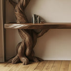 Solid Wood Wall Shelf Gnarled Twisting Tree-Branch Sculpture for Hallway