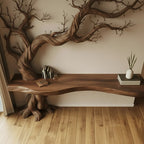 Solid Wood Wall Shelf Gnarled Twisting Tree-Branch Sculpture for Hallway