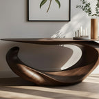Solid Wood Sculptural Live-Edge Console Table Curved Ribbon Entryway Accent
