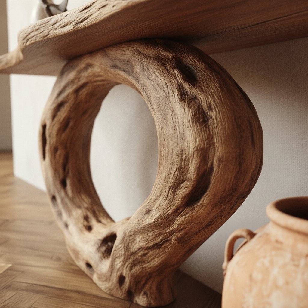 Solid Wood Live-Edge Console Table Tree-Trunk Ring Base Rustic Entryway