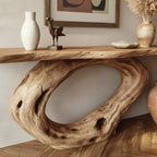 Solid Wood Live-Edge Console Table Tree-Trunk Ring Base Rustic Entryway