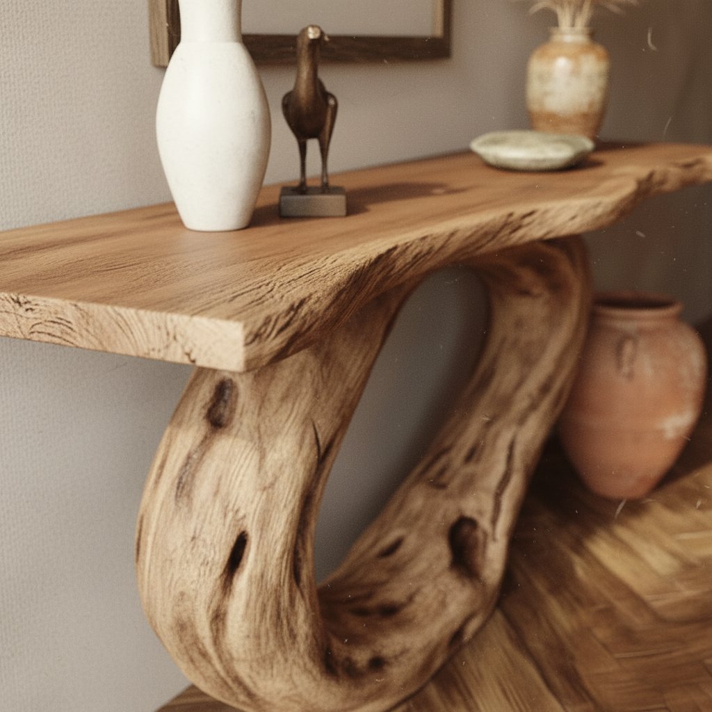 Solid Wood Live-Edge Console Table Tree-Trunk Ring Base Rustic Entryway