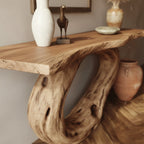 Solid Wood Live-Edge Console Table Tree-Trunk Ring Base Rustic Entryway