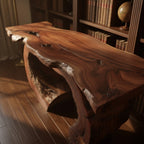 Solid Wood Live-Edge Console Table Arched Hollow Root Base Library Accent