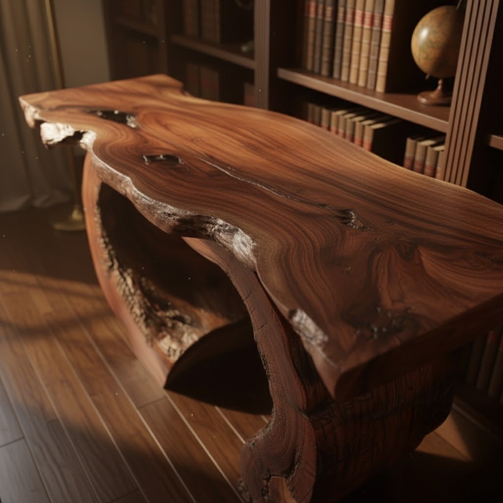 Solid Wood Live-Edge Console Table Arched Hollow Root Base Library Accent