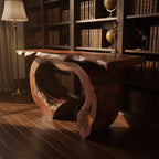 Solid Wood Live-Edge Console Table Arched Hollow Root Base Library Accent