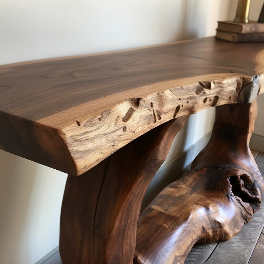 Solid Wood Live-Edge Console Table Chunky Root Base Modern Entryway Piece