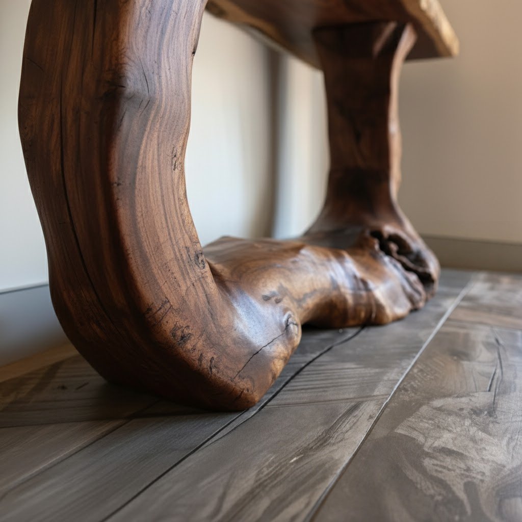 Solid Wood Live-Edge Console Table Chunky Root Base Modern Entryway Piece