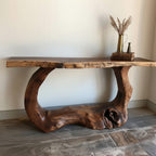 Solid Wood Live-Edge Console Table Chunky Root Base Modern Entryway Piece