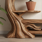 Solid Wood Tree-Branch Bookshelf Sculptural Branching Shelves Organic Wall Display