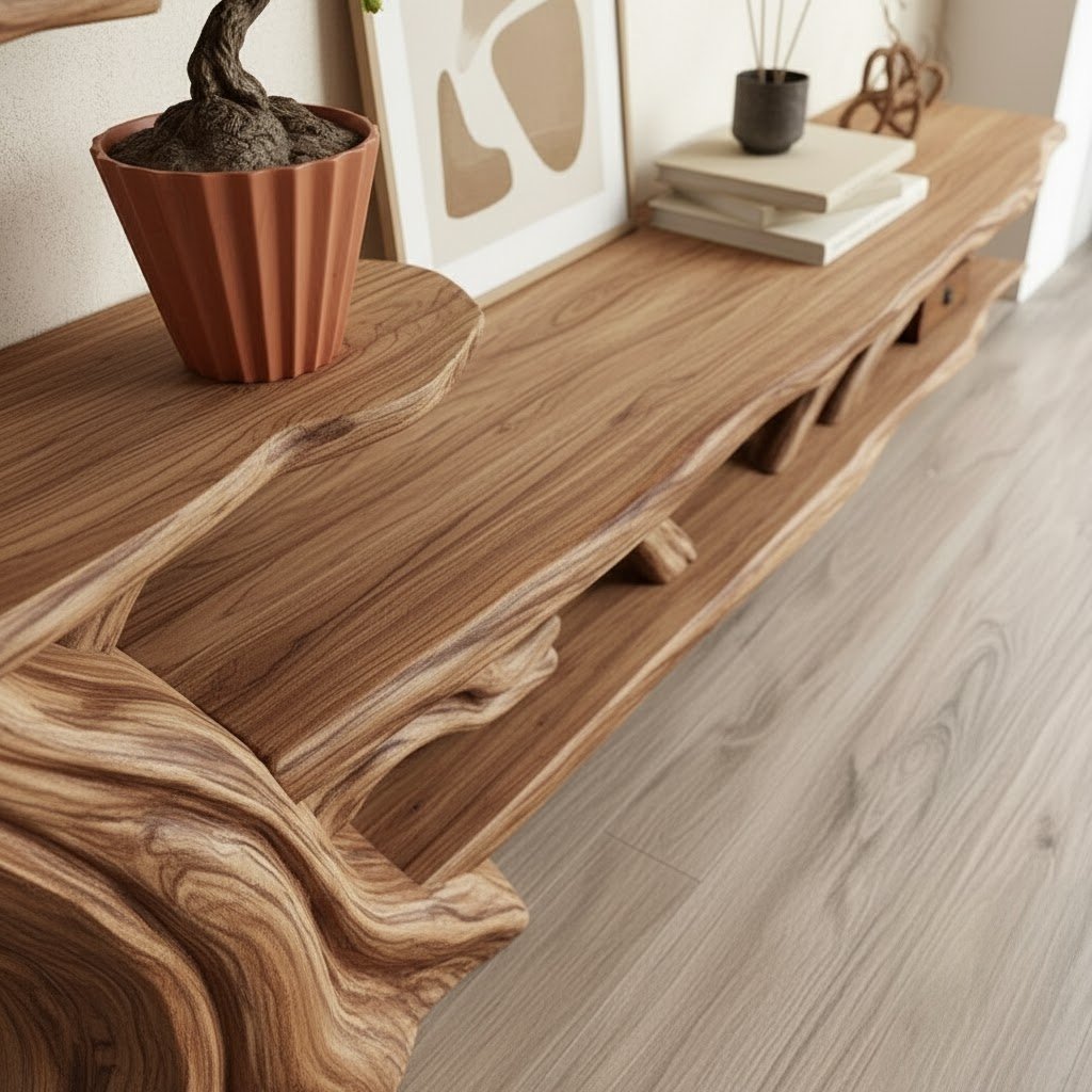 Solid Wood Tree-Branch Bookshelf Sculptural Branching Shelves Organic Wall Display