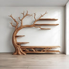 Solid Wood Tree-Branch Bookshelf Sculptural Branching Shelves Organic Wall Display