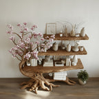 Solid Wood Tree-Root Bookshelf Cascading Tiered Branch Shelves Organic Room Accent