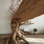 Solid Wood Tree-Root Bookshelf Cascading Tiered Branch Shelves Organic Room Accent