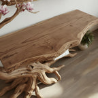 Solid Wood Tree-Root Bookshelf Cascading Tiered Branch Shelves Organic Room Accent