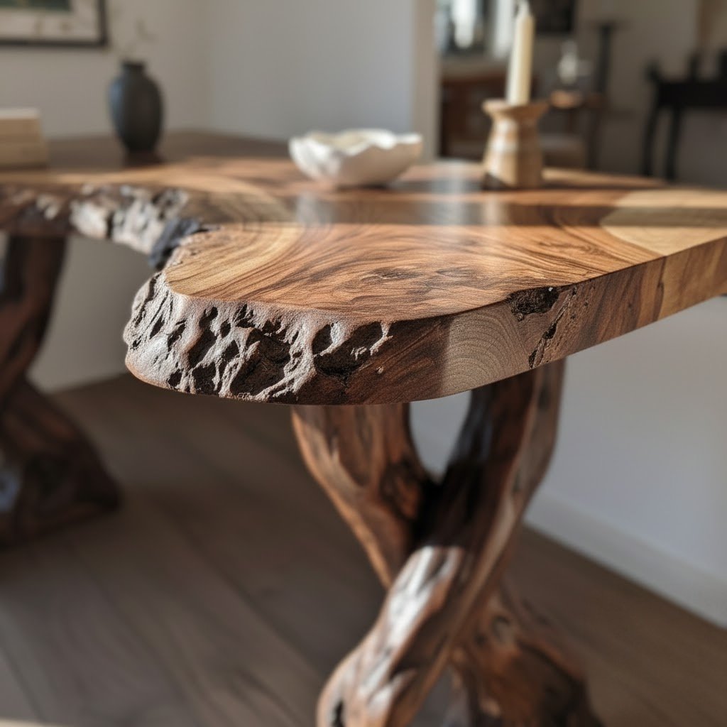 Solid Wood Live-Edge Console Table Gnarled Root Base Natural Living Room Accent