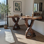 Solid Wood Live-Edge Console Table Gnarled Root Base Natural Living Room Accent