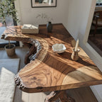 Solid Wood Live-Edge Console Table Gnarled Root Base Natural Living Room Accent