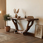 Solid Wood Live-Edge Console Table Curved Open Loop Base Oak Entryway
