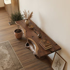 Solid Wood Live-Edge Console Table Curved Open Loop Base Oak Entryway