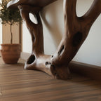 Solid Wood Live-Edge Console Table Curved Open Loop Base Oak Entryway