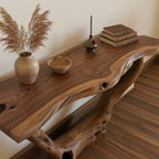 Solid Wood Live-Edge Console Table Curved Open Loop Base Oak Entryway