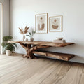 Solid Wood Live-Edge Console Table Root Pedestal Lower Shelf Entryway Storage