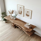 Solid Wood Live-Edge Console Table Root Pedestal Lower Shelf Entryway Storage
