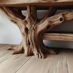 Solid Wood Live-Edge Console Table Root Pedestal Lower Shelf Entryway Storage