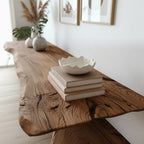 Solid Wood Live-Edge Console Table Root Pedestal Lower Shelf Entryway Storage