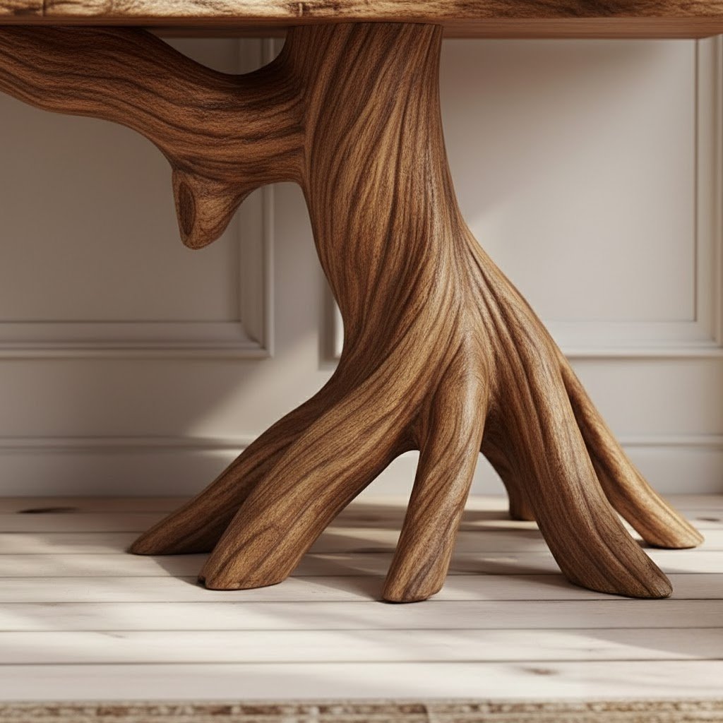 Solid Wood Tree-Branch Console Table Branching Limb Shelves Walnut Living Room