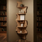 Solid Wood Live-Edge Corner Shelf with Natural Bark Edge for Vertical Corner
