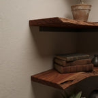 Solid Wood Tiered Live-Edge Corner Shelf Two Levels for Room Corner