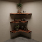 Solid Wood Tiered Live-Edge Corner Shelf Two Levels for Room Corner