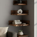 Solid Wood Tiered Floating Corner Shelf Walnut Tone Stacked for Corner Display