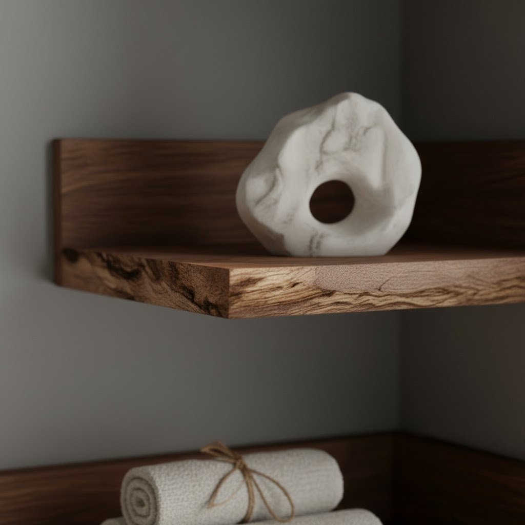 Solid Wood Tiered Floating Corner Shelf Walnut Tone Stacked for Corner Display