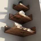Solid Wood Tiered Floating Corner Shelf Walnut Tone Stacked for Corner Display