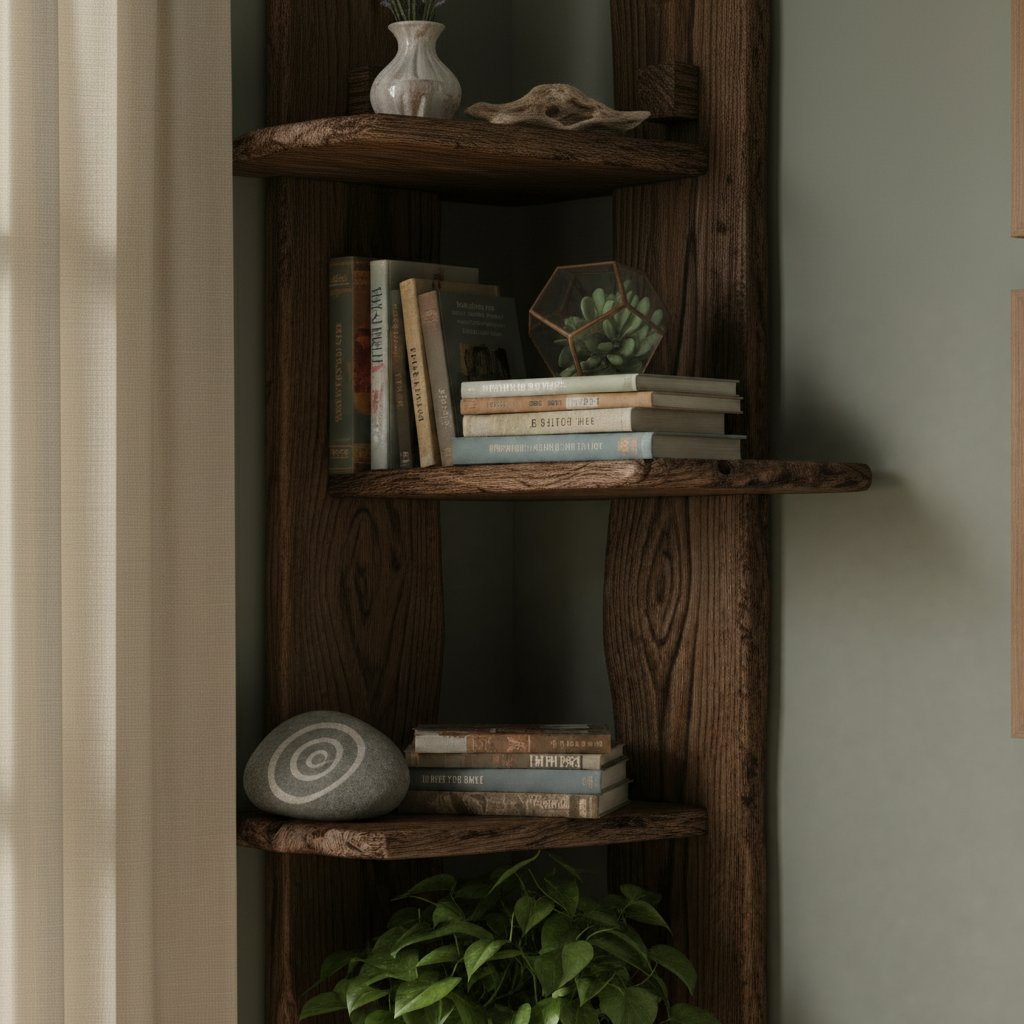 Solid Wood Rustic Floating Corner Shelf Live-Edge for Living Room Plants