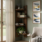 Solid Wood Rustic Floating Corner Shelf Live-Edge for Living Room Plants