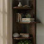 Solid Wood Rustic Floating Corner Shelf Live-Edge for Living Room Plants