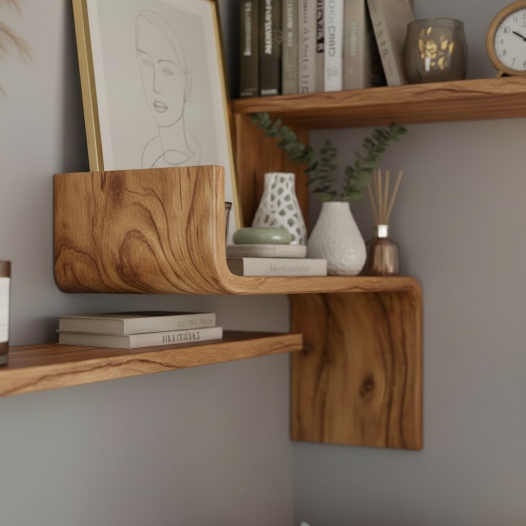 Solid Wood Staggered Floating Corner Shelves Multiple Levels for Living Room