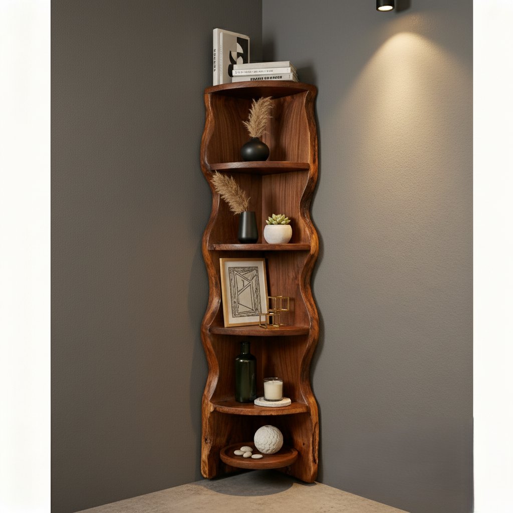 Solid Wood Tall Vertical Corner Ladder Shelf Multi-Tier for Narrow Corner