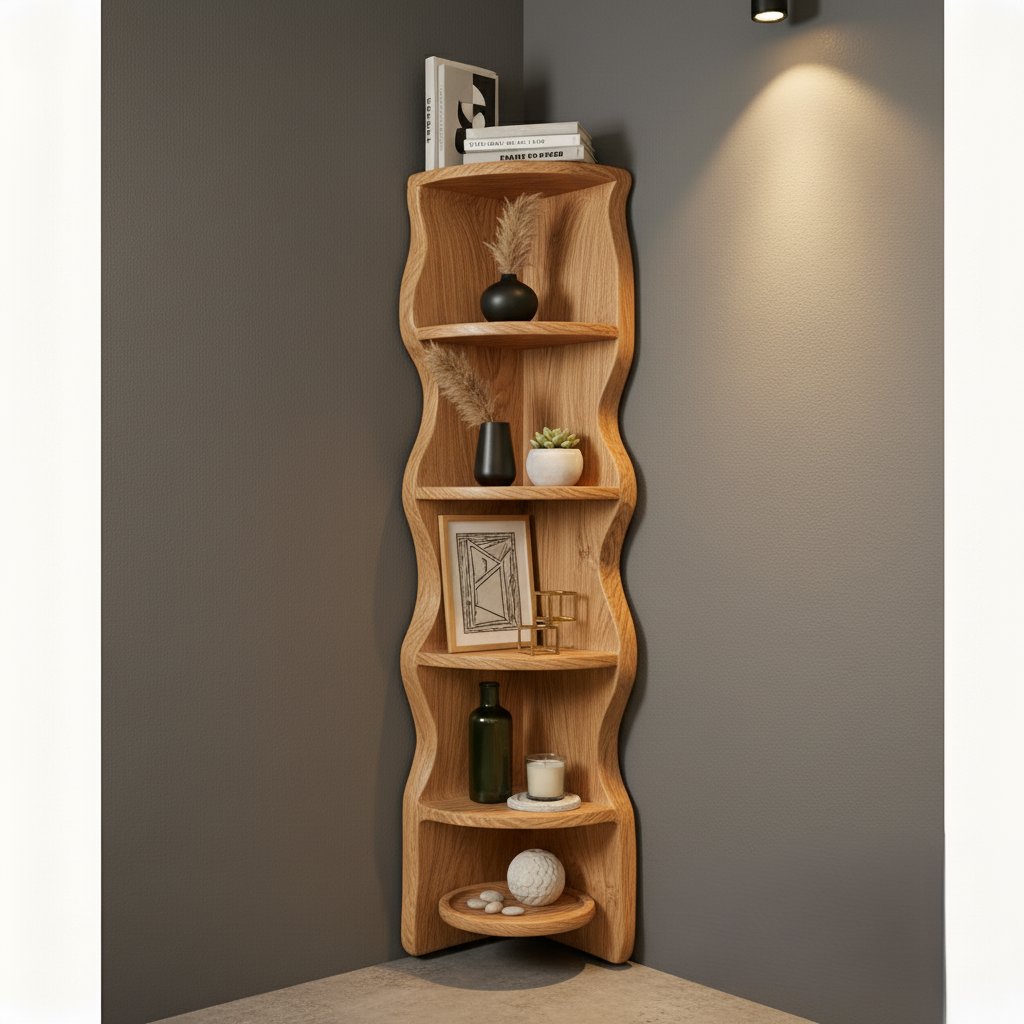 Solid Wood Tall Vertical Corner Ladder Shelf Multi-Tier for Narrow Corner