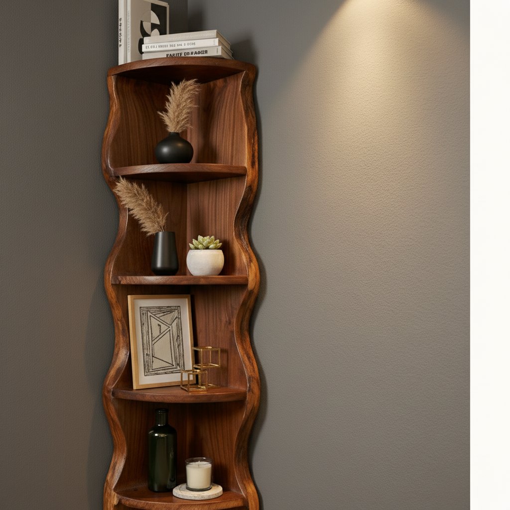 Solid Wood Tall Vertical Corner Ladder Shelf Multi-Tier for Narrow Corner