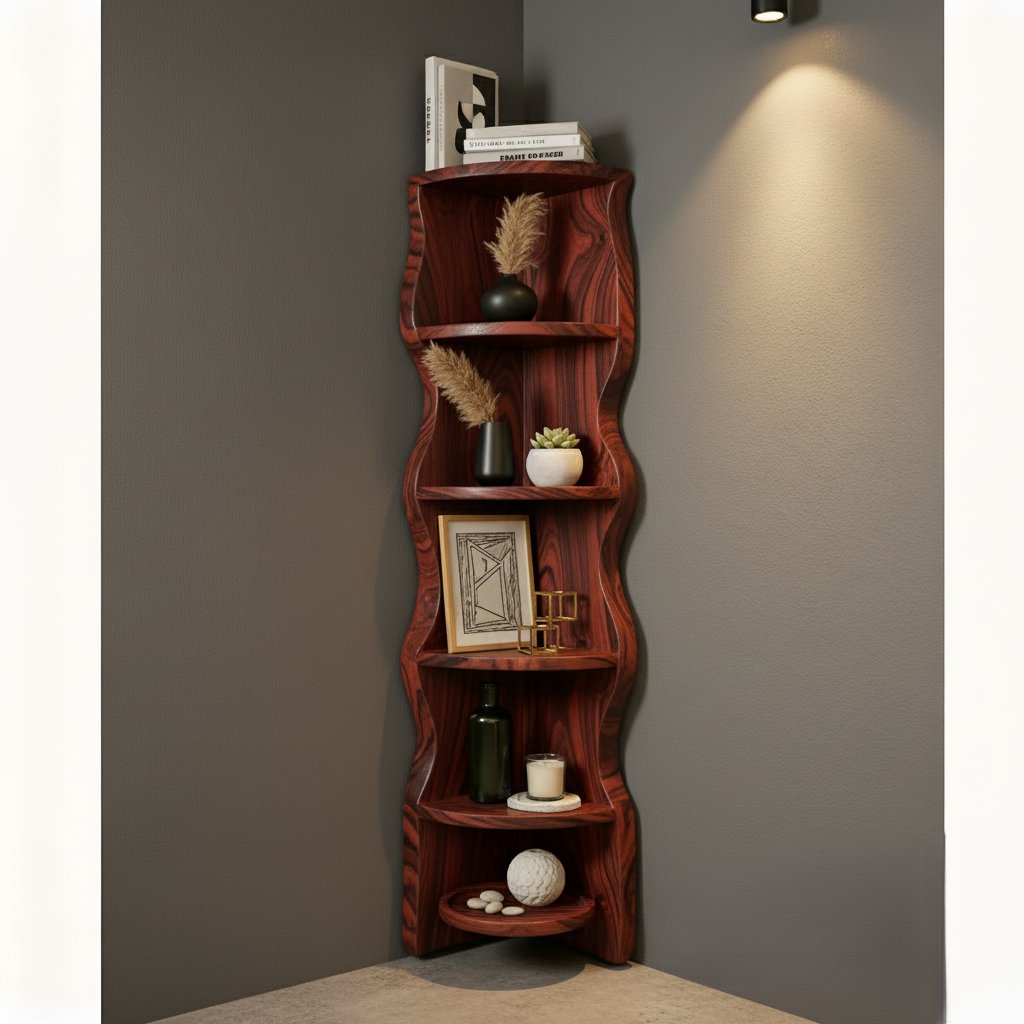 Solid Wood Tall Vertical Corner Ladder Shelf Multi-Tier for Narrow Corner