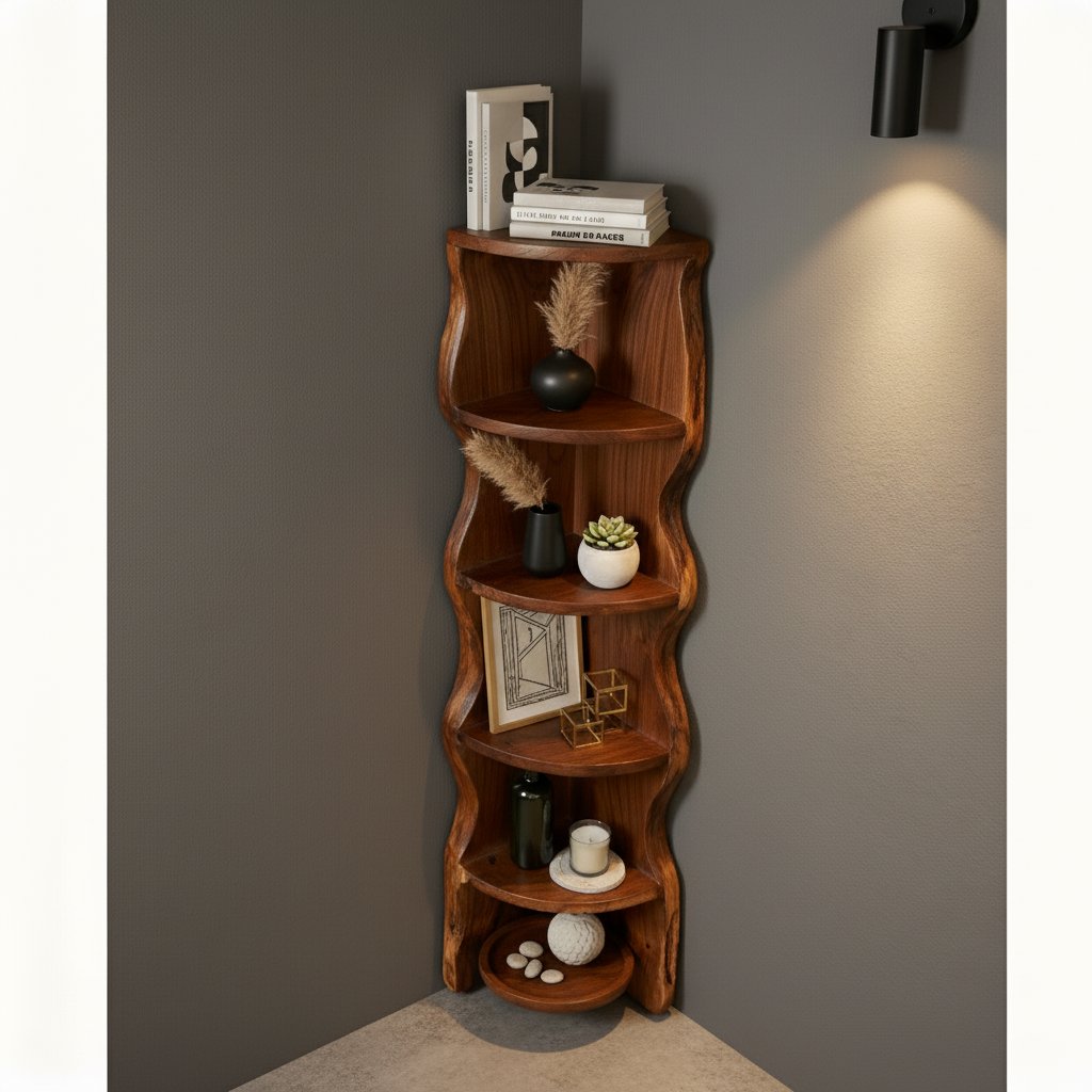 Solid Wood Tall Vertical Corner Ladder Shelf Multi-Tier for Narrow Corner