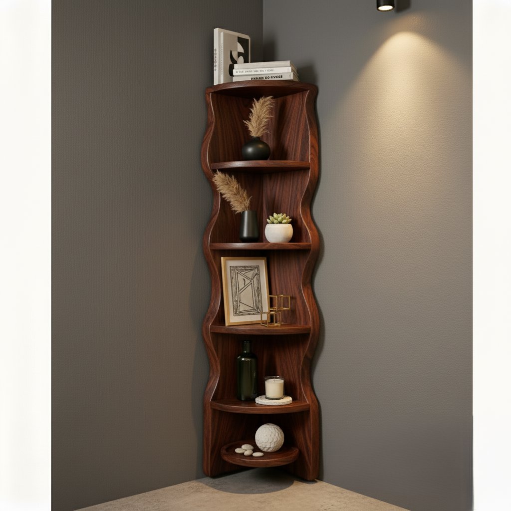 Solid Wood Tall Vertical Corner Ladder Shelf Multi-Tier for Narrow Corner