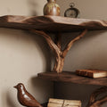 Solid Wood Live-Edge Floating Wall Shelf with Branch Bracket for Entryway